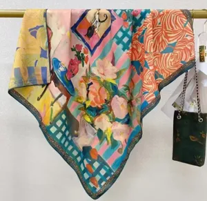 Vrouwen 90cm vierkante zijden sjaal artistieke olieverf print zachte satijnen doek