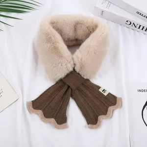 Winter plush faux fur spliced knitted scarf women warm mermaid edge collar neckerchief