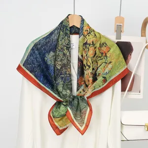 Art print square scarf featuring classic oil painting design, soft and elegant accessory.