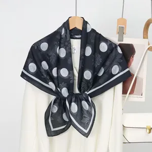 Black white polka dot silk scarf square shawl fashion stylish elegant womens autumn scarf