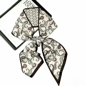 Chique lange zijden sjaal met klassieke paisley print en elegante contrastrand voor dames.