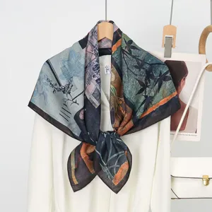 Elegant silk wool square scarf with double-sided artistic print, perfect for autumn and winter.