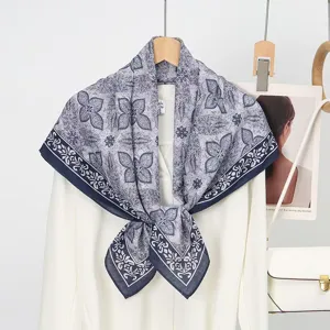 Elegant silk cashmere square scarf with double-sided vintage floral print for women fashion