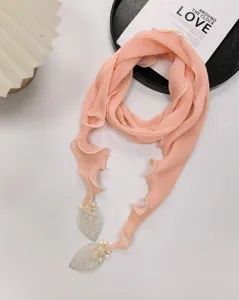 Chique effen geplooide smalle sjaal voor dames met delicaat bladhanger elegante halsdoek