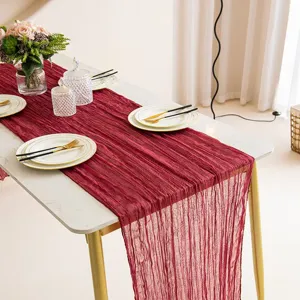 Wine red cheesecloth table runner boho gauze table decoration for wedding party dining table