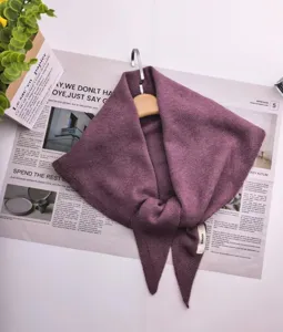 Paarse gebreide wolmix driehoek sjaal vrouwen herfst winter effen mode nekkerchief