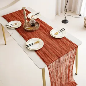 Bohemian gauze table runner for wedding party dining table decoration cheesecloth fabric