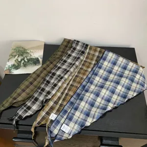 Βαμβακερό καρό τριγωνικό μαντήλι, ρετρό vintage άνοιξη καλοκαίρι λεπτό φουλάρι γυναικείο.