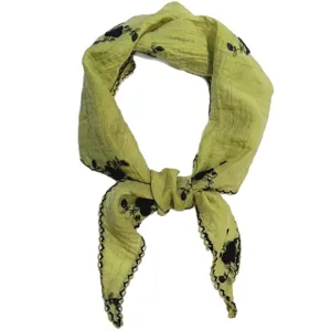 Foulard Triangle Brode Fleurs Coton Lin Bandeau Cheveux Femme Printemps Elegant