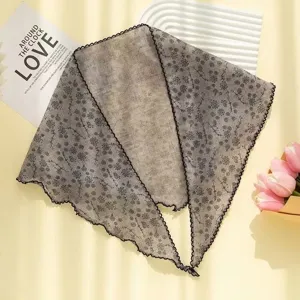 Cotton linen floral triangular scarf, chic pastoral style accessory for summer outfits.