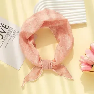 Pink cotton linen floral triangular scarf pastoral hair band cute summer neckerchief