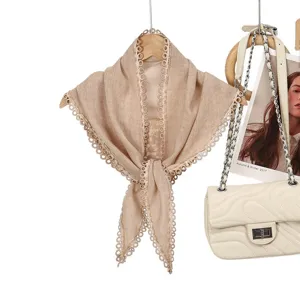 Katoen linnen driehoek sjaal vintage kant trim kleine hals sjaal lente vrouwen retro