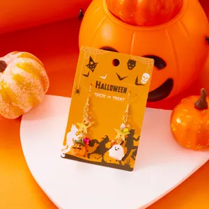Pendientes colgantes de Halloween fantasma y calabaza con estrellas y cristales de color