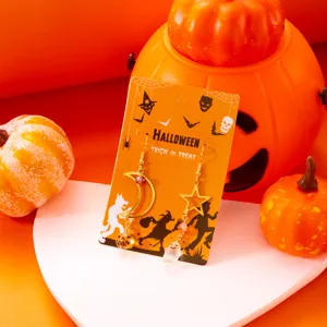 Pendientes asimétricos de Halloween con colgantes de fantasma, calabaza, luna y estrella