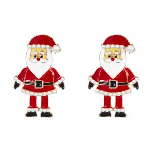 Festliche rote Weihnachtsmann Emaille Ohrringe mit Perlenakzenten und Goldfinish