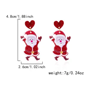 Detailed dimensions and weight of Santa Claus heart acrylic earrings for Christmas