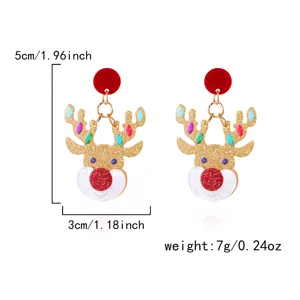 Acrylic Christmas reindeer earrings with specific size dimensions and weight display