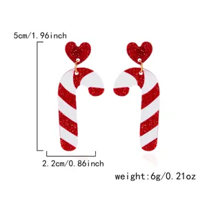 Christmas candy cane earrings with heart stud showing 5cm height and 6g weight