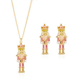Festliches Nussknacker-Soldat Halskette und Ohrringe Schmuckset mit Glitzersteinen