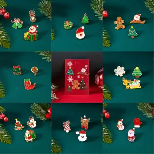 Set di 3 Spille Natalizie Renna Babbo Natale Pupazzo di Neve Albero di Natale Smalto Lega di Zinco Spille per Donne Gioielli Regalo