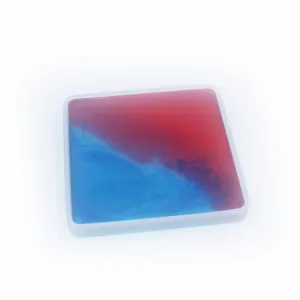 Quadratischer Epoxidharz Untersetzer Tablett DIY Gussform mit rotem und blauem Design