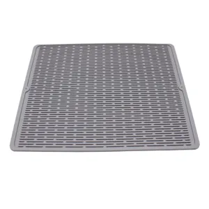 Tappetino scolapiatti in silicone grigio da cucina, resistente al calore e antiscivolo.