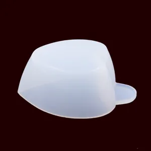 Silicone measuring cup for DIY resin mixing, translucent crafting tool with precise pouring spout.