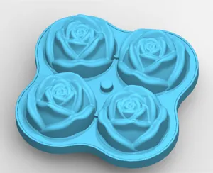 Close-up detail view of the 4-cavity blue silicone rose ice cube mold cavity texture.