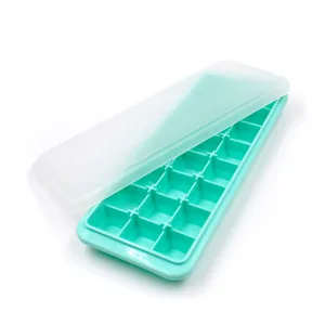 Bandeja de hielo de silicona con tapa, molde verde menta de 24 rejillas para congelador.