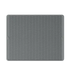 Tappetino scolapiatti in silicone grigio per cucina, antiscivolo e termoresistente.