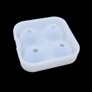 Silikon 4-Hohlraum runde Eiskugelform Detailansicht, flexibles Material für einfache Entnahme.