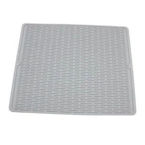 Tappetino scolo in silicone grigio, tovaglietta antiscivolo per piatti e pentole calde.