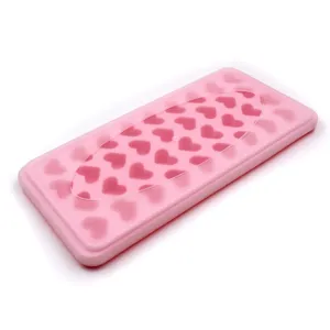 Bandeja de hielo de silicona rosa con tapa, molde en forma de corazon para cocina congelar bebidas.