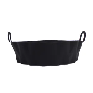 Silicone air fryer pot detail view, black folding basket, heat resistant kitchen tool.