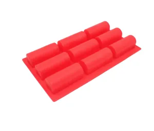 9-cavity red silicone cake baking mold for tiramisu, mousse, and chocolate dessert making.
