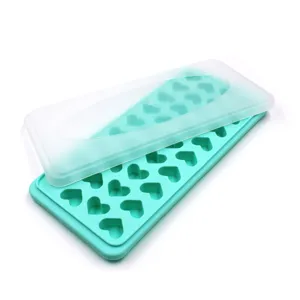 Bandeja de cubitos de hielo de silicona verde menta con tapa transparente detalle