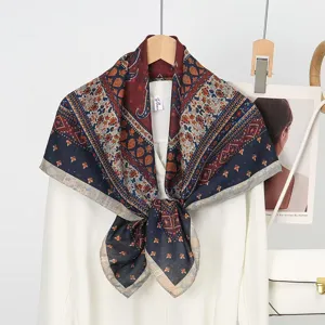 Vintage silk wool square scarf retro bohemian paisley print women neckerchief elegant shawl