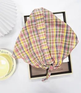 Dopamine plaid headscarf French pastoral retro small scarf ins style triangle headwear