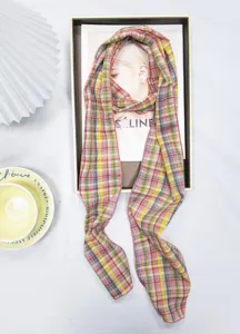 Colorful plaid long silk scarf retro hair band French style fashion neckerchief ribbon
