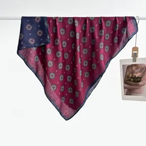 Tweekleurig bedrukte zijde wol vierkante sjaal 90cm elegante retro geometrische sjaal