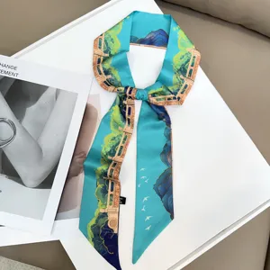 Turquoise lange zijden sjaal twilly lint voor handtas handvat decoratie haarband doek