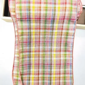 Vibrant colorful plaid scarf French vintage retro small neckerchief triangle head wrap.