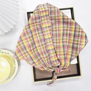 Colorful plaid triangle headscarf retro French pastoral hair accessory silk neckerchief