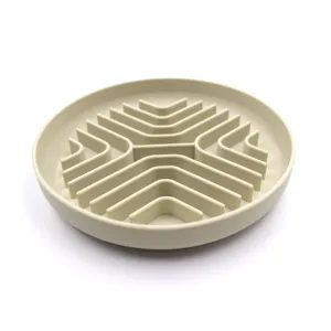 Detailed side view of a silicone pet slow feeder bowl with a maze design for healthy eating