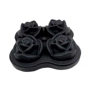 Black 4 cavity rose silicone ice cube mold tray for cocktail bartending kitchen tool