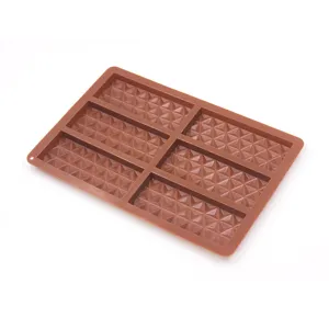 Molde de silicona para chocolate 6 cavidades rectangular DIY bandeja de horno marrón