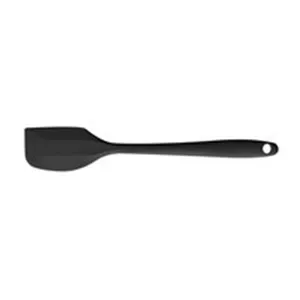 Black silicone kitchen spatula scraper baking tool with hanging hole for easy storage.