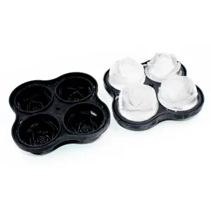 4-cavity silicone rose ice cube mold detail view, flexible ice tray for whiskey and cocktails.