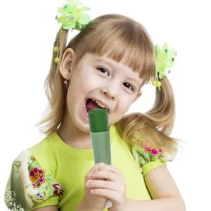 Silicone ice pop mold with pusher design, green color, safe and durable for homemade ice cream.