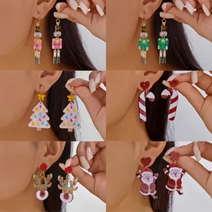 Christmas Series Acrylic Earrings Santa Claus Reindeer Nutcracker Candy Cane Christmas Tree Stud Earrings For Women Festive Jewelry Gift